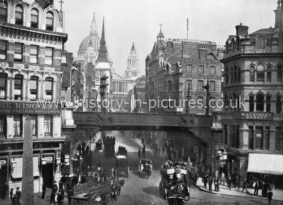 Ludgate Circus, Looking up Ludgate Hill, to St. Paul's. London c.1890's.